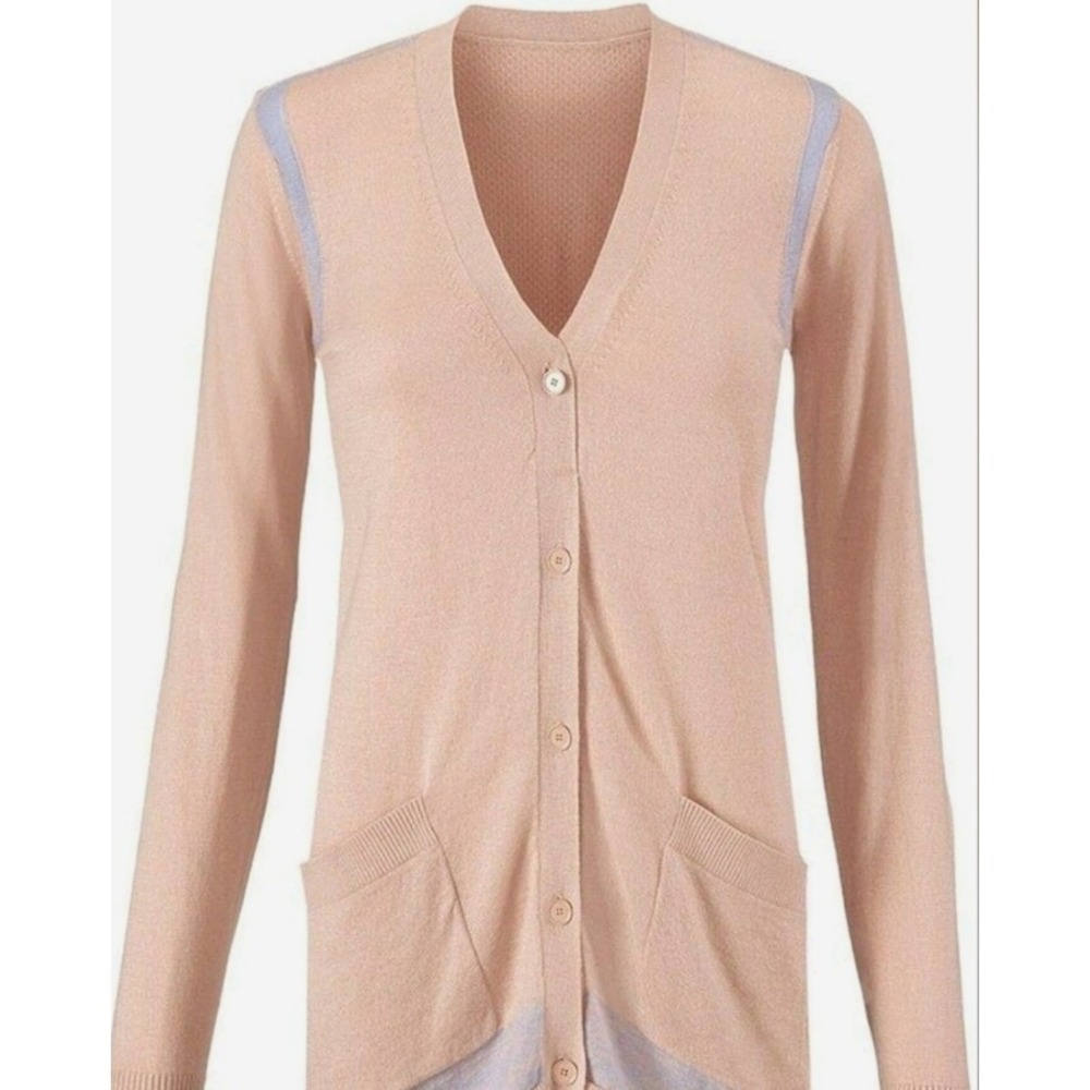 CABI 5288 Blush Pink Lucy Cardigan Sweater‎ Lavender trim Pockets Button M